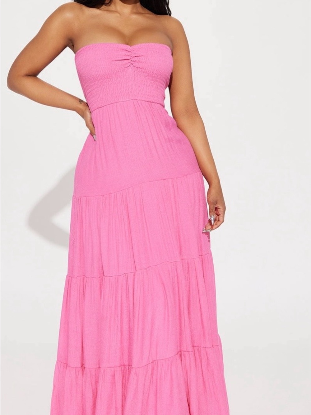 Fashion Nova Strapless Pink Tiered Maxi